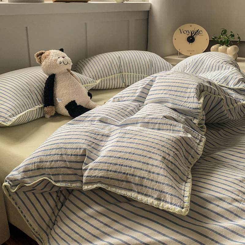 2025 nuevo traje de cuatro piezas de algodón lavado 100% algodón para madres y bebés, sábanas de edredón de algodón, sábanas de tres piezas, sábanas de dormitorio