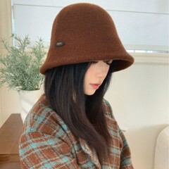 复古气质毛呢渔夫帽子女高级感素颜遮脸水桶帽秋冬显脸小保暖盆帽