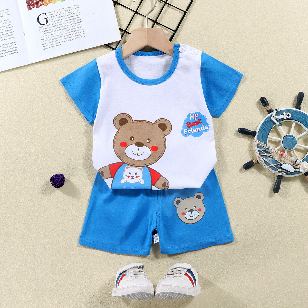 2024夏季新款纯棉儿童短袖T恤套装韩版婴幼儿宝宝短袖短裤俩件套
