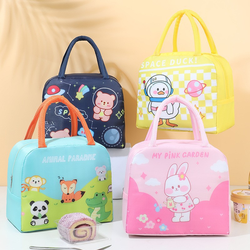 Bolsa de lonchera de dibujos animados lindo para ir a la escuela con comida bolsa de aislamiento bolsa bento para estudiantes papel de aluminio lindo bolso portátil bolsa de almuerzo