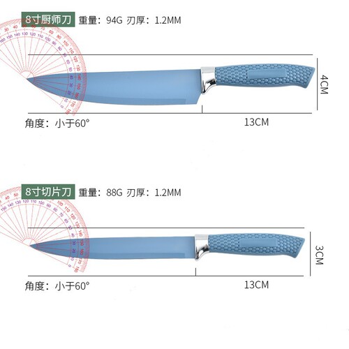 跨境批发彩盒不粘刀具不锈钢网纹柄带磨刀器四件套刀商超礼盒套装