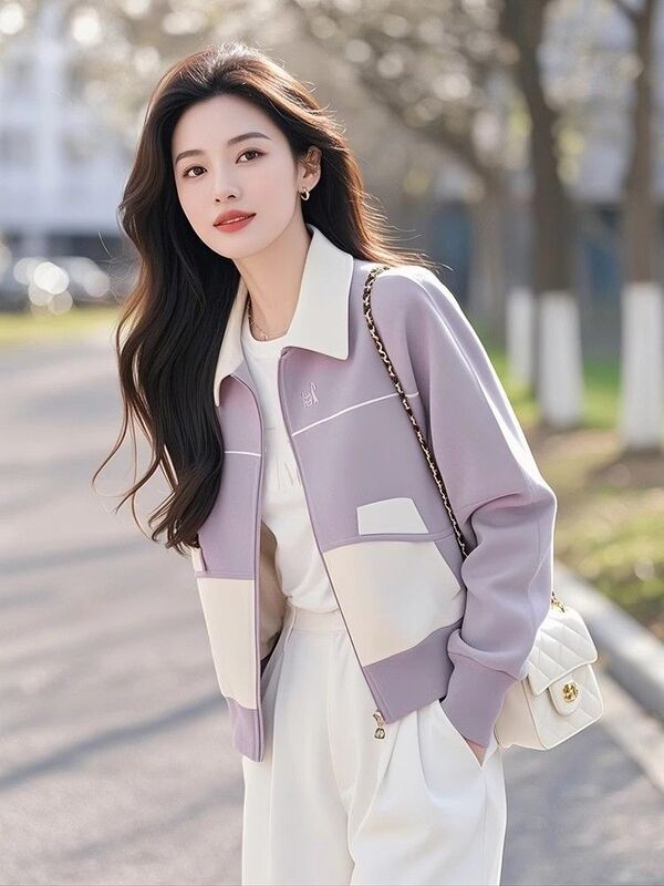 小香风洋气紫色短外套女秋冬装2025新款韩版时尚百搭开衫拉链卫衣|undefined