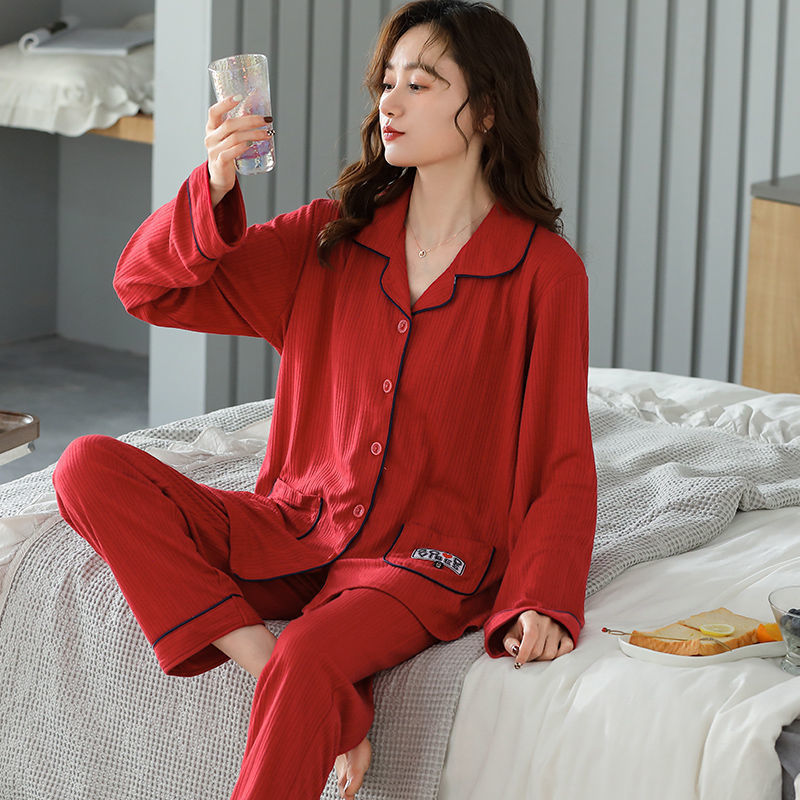 Pijamas traje de primavera/verano para mujer verano nuevo Algodón puro Primavera/otoño estudiante de algodón de manga larga estilo coreano ropa para el hogar suelta