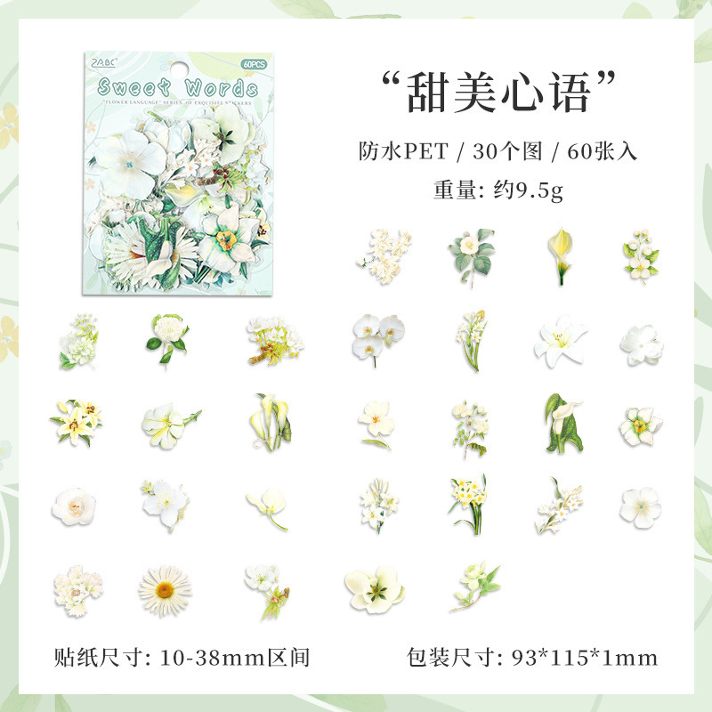 Paquete de pegatinas de mascotas transparentes impermeables DIY diario pegatinas de flores retro transfronterizas pegatinas