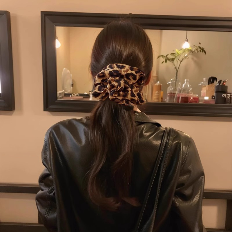 Leopardo anillo de cabello de intestino grande cuerda de cuero super grande correa de correa de cabello de alta calidad de mujer cuerda de cabello de cola de caballo de alta elasticidad y durabilidad