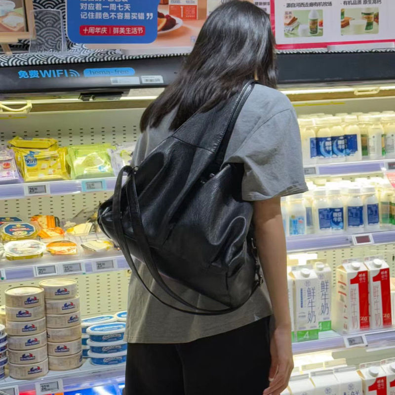 美式复古油蜡皮大容量托特包黑色高级感百搭单肩腋下包通勤斜挎包|undefined