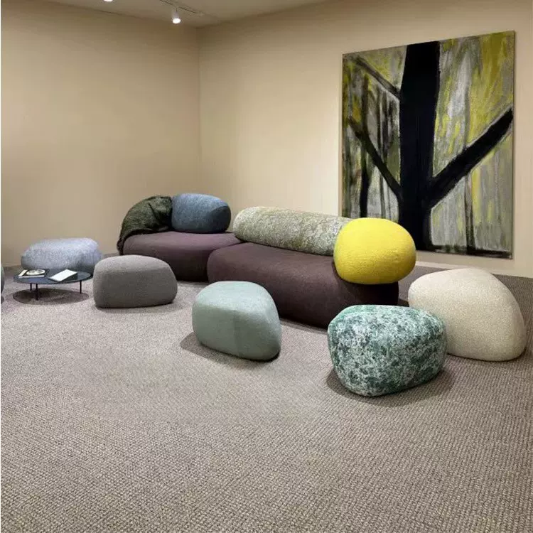 鹅卵石布艺沙发客厅2024新款异形创意设计师弧形石头模块艺术感