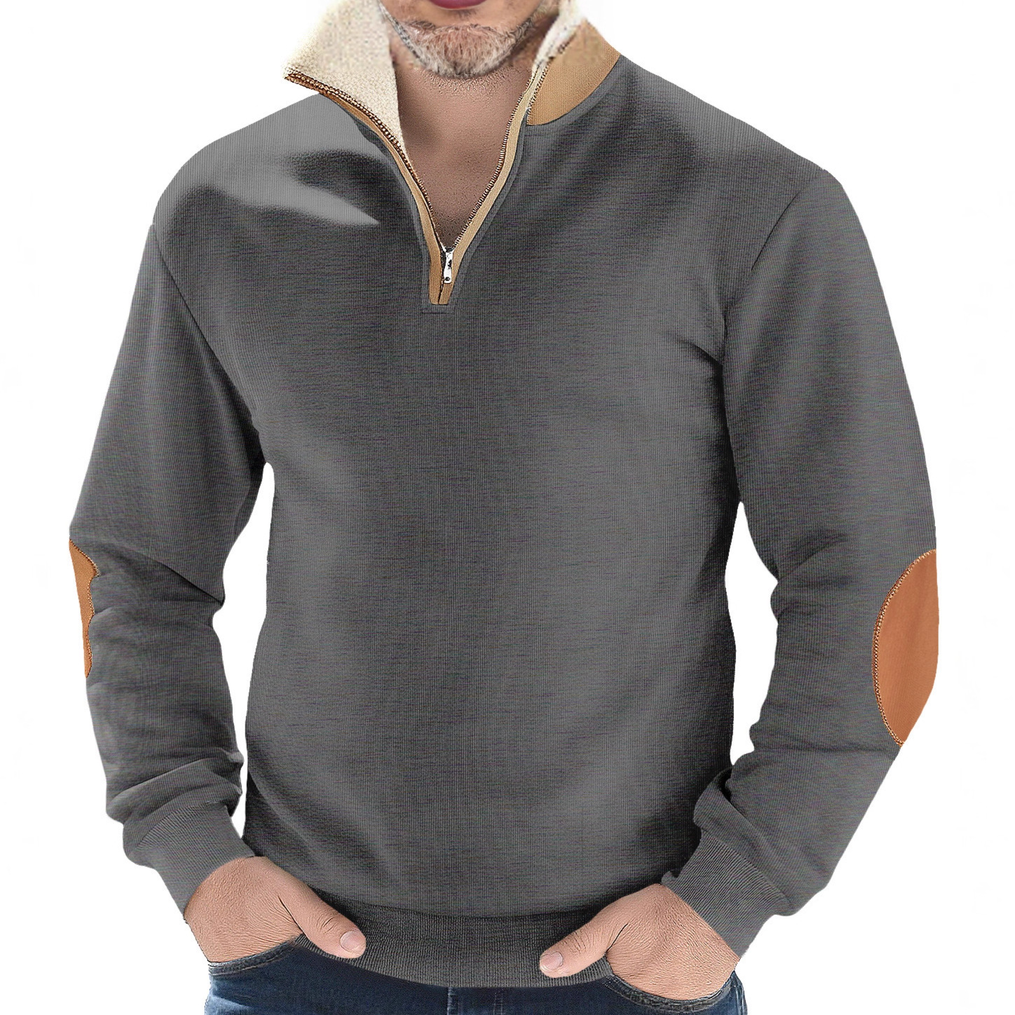 Nuevo transfronterizo europeo y americano semi-cremallera suéter hombre temu otoño y invierno estilo americano cordero cuello bordado con camisa de terciopelo para hombres