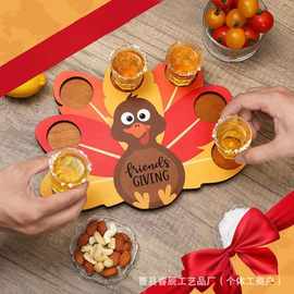 跨境木质酒杯托盘火鸡形感恩节威士忌酒杯托龙舌兰酒杯托盘盐边盒