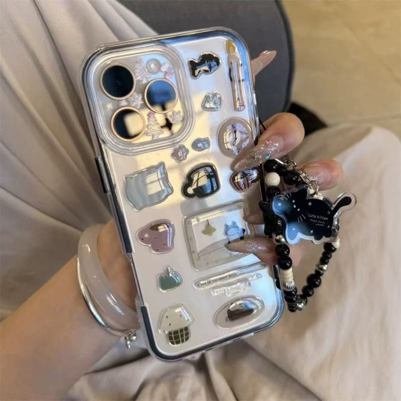 Pegatinas de gato de dibujos animados de bricolaje lindo para iphone16ProMax 2 en 1 Apple 14/15 funda para teléfono móvil 13