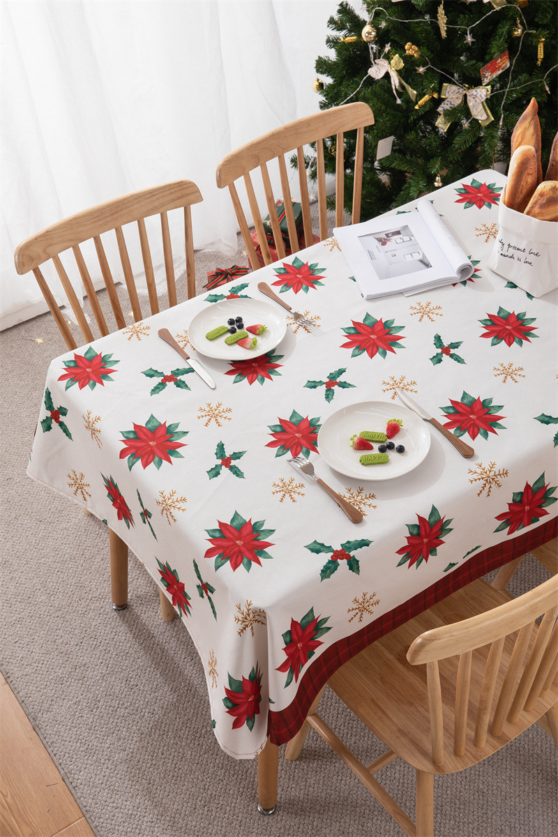 Tovaglia natalizia con bandiera da tavolo stampata in poliestere impermeabile, decorazione natalizia, con fiocco di neve e fiore di alce_voghion.com