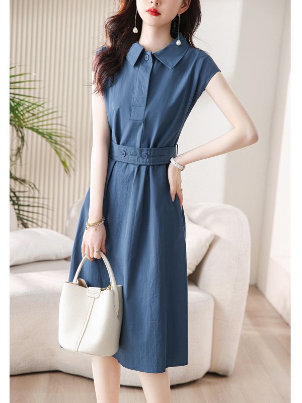 法式范短袖Polo领衬衫连衣裙2025春夏季显高显包臀系带中长裙女|undefined