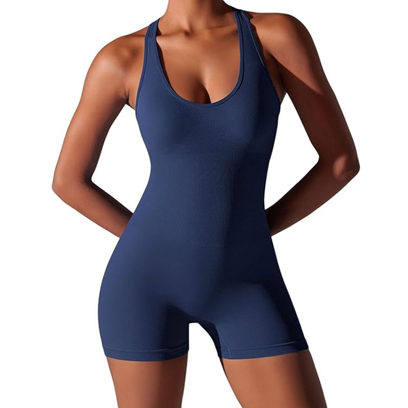 Nueva ropa de yoga europea y americana, mono de una pieza de color sólido ajustado, hermosa espalda aérea, mono de yoga transpirable sin costuras