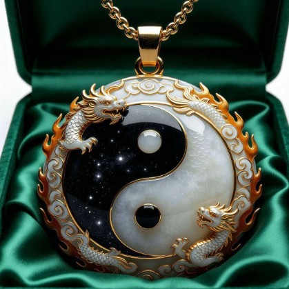 Alloy Painted Double Dragon Sun and Moon Tai Chi Bagua Craft Pendant Unisex Holiday Gift