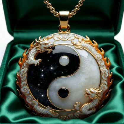 Alloy Painted Double Dragon Sun and Moon Tai Chi Bagua Craft Pendant Unisex Holiday Gift
