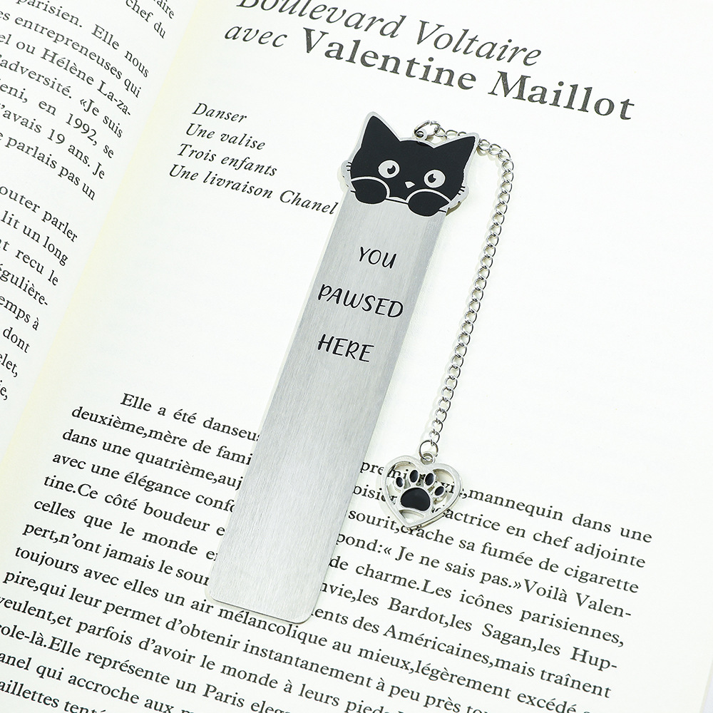 27g Weight Bookmark Stationery Type 1 Piece Quantity Class, School Occasion 201 Stainless Steel Material Letter, Cat Pattern Cute Style 1 Piece Letter Cat Class School 201 Stainless Steel Cute Bookmark 1