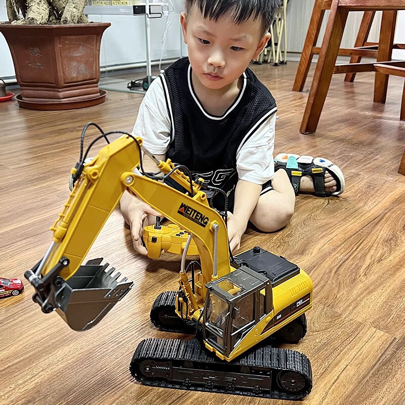 Large Alloy Kidsren's Remote Control Excavator Toy Car Boy Artificial Electric Excavator Car Engineering Vehicle Excavator