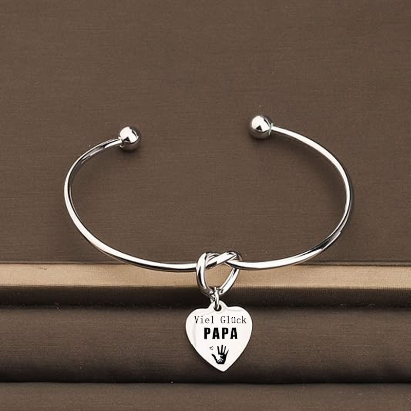 In-Stock Open Bangle Stainless Steel Heart Knot Heart-Shaped German Viel Glück Papa Adjustable Open Bangle In-Stock Open Bangle Stainless Steel Heart Knot Heart-Shaped German Viel Glück Papa Adjustable Open Bangle