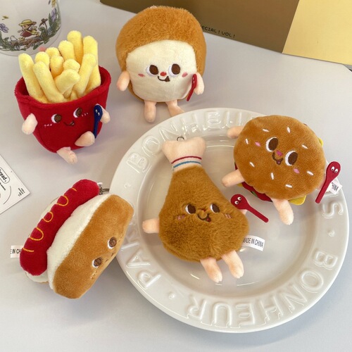 Cute cartoon burger, French fries, small food, plush doll, backpack bag pendant, keychain, girly heart doll