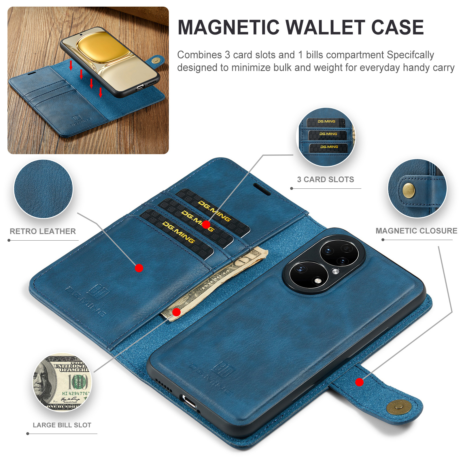 Magnetische Handyhülle Aus Leder Für Huawei P50 Und P50 Pro_voghion.com