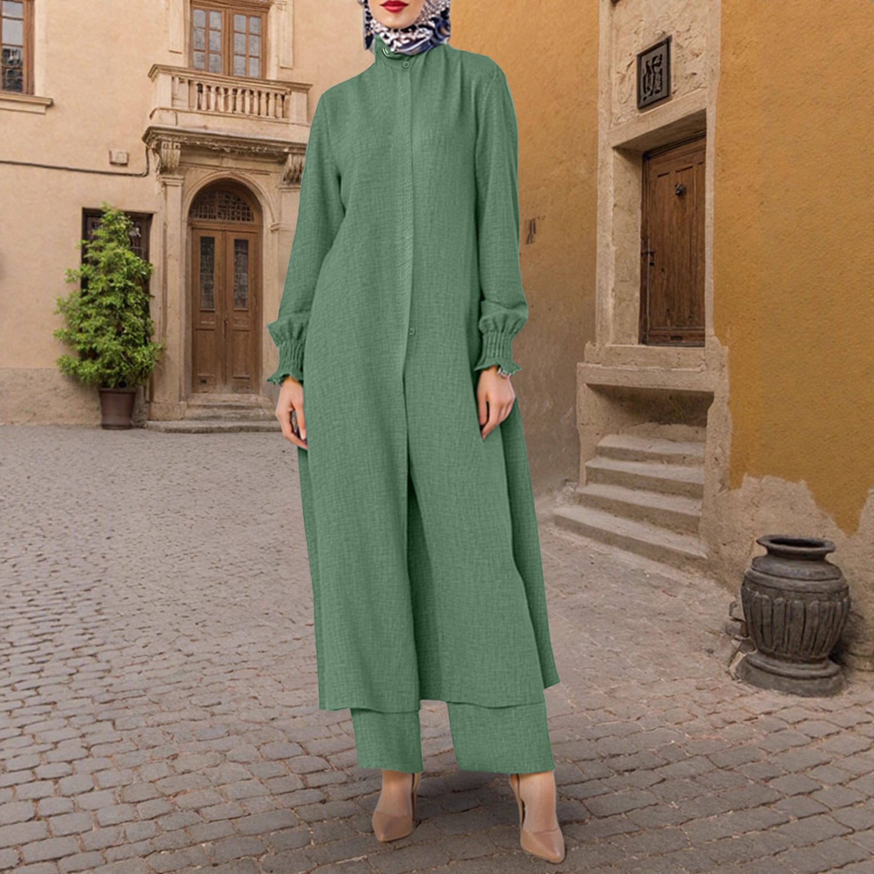 Cross-border best-selling long cardigan robe women's suit conservative and elegant everyday wear robe set