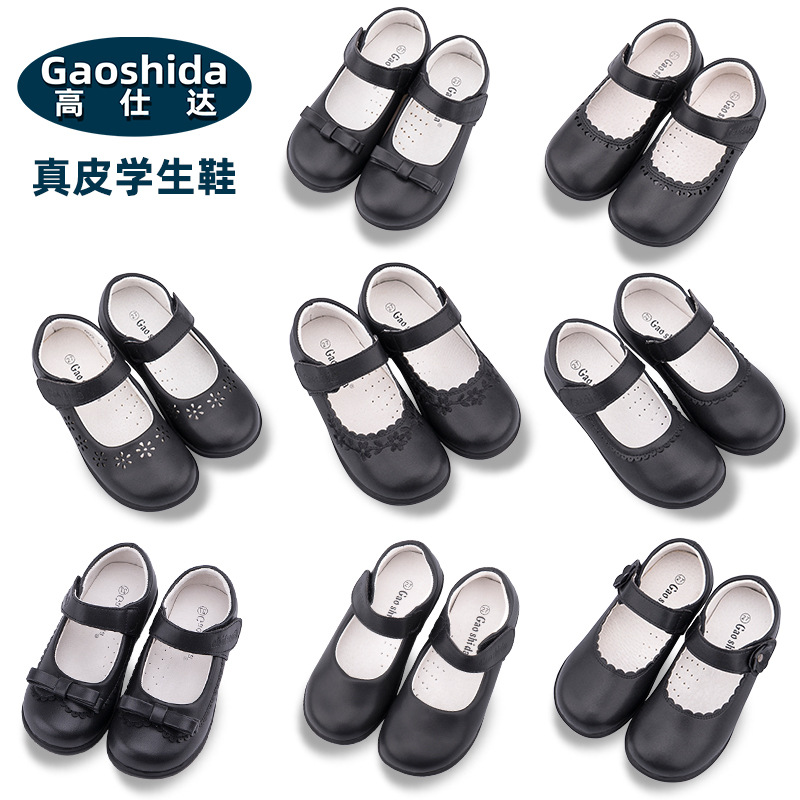 Girls Genuine Leather Handmade Leather Shoes Black Student Shoes School Shoes Watch Shoes Cute Soft Sole Round Toe Princess Shoes