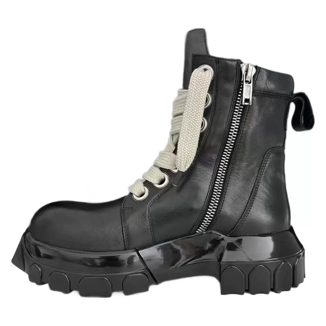 Деми-сезонные кожаные ботинки (Martens), коровья кожа, европейский стиль, средней длины, массивная подошва