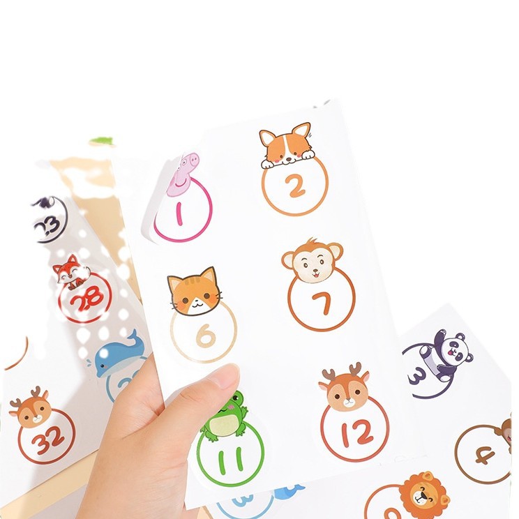 Cartoon Animal Number Sticker Kindergarten Primary School Students Waterproof Number Sticker Water Cup Sticker Seat Activity Number Table Sticker