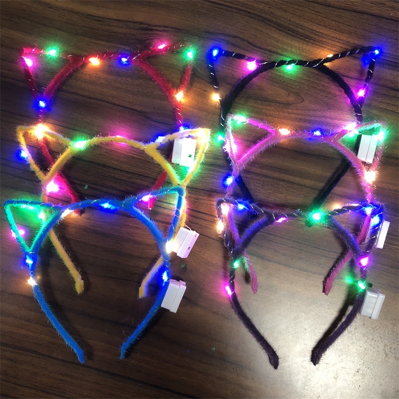 2018 New Metal Luminous Cat Ears led Headband Hair Accessories Flashing Lamp Headdress Scenic Concert Event Hot Sale