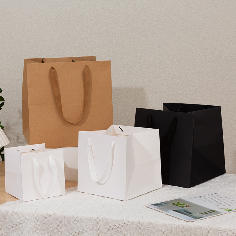 Square gift bag, pot plant wide bottom hand-held bag, thick take-out baking packing bag paper bag square