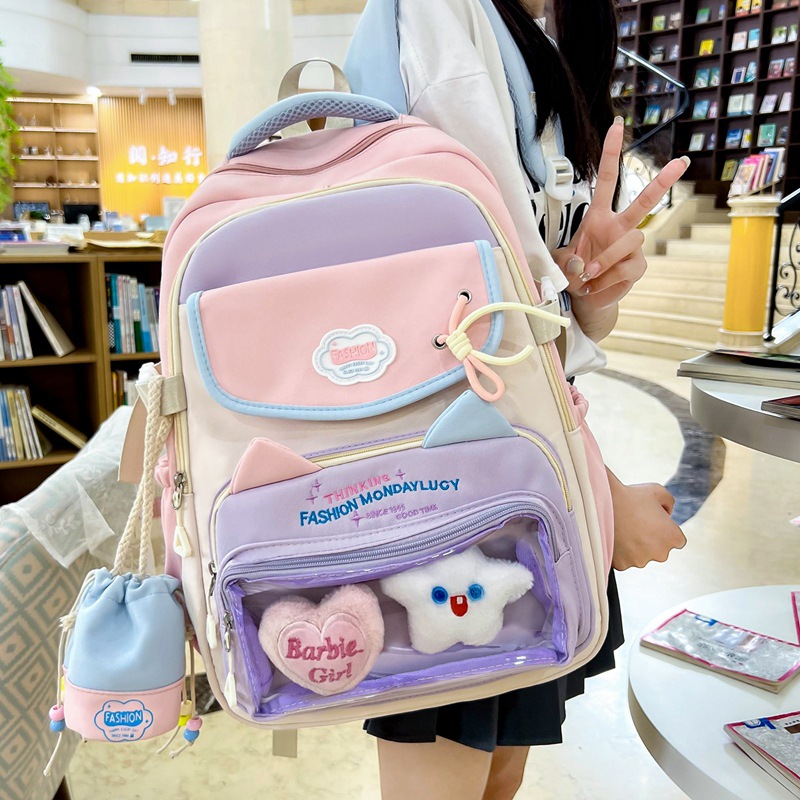 Bolsa de dolor transparente japonesa, mochila escolar ins, mochila de color de contraste para estudiantes de secundaria para niñas, mochila ligera y de gran capacidad para estudiantes
