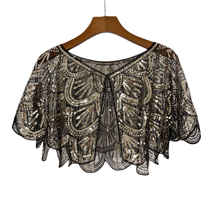 All-Match Lace Thin Beaded Shawl Mesh Sequins Short Dress Waistle Poncho Small Cardigan Decorative Exterior