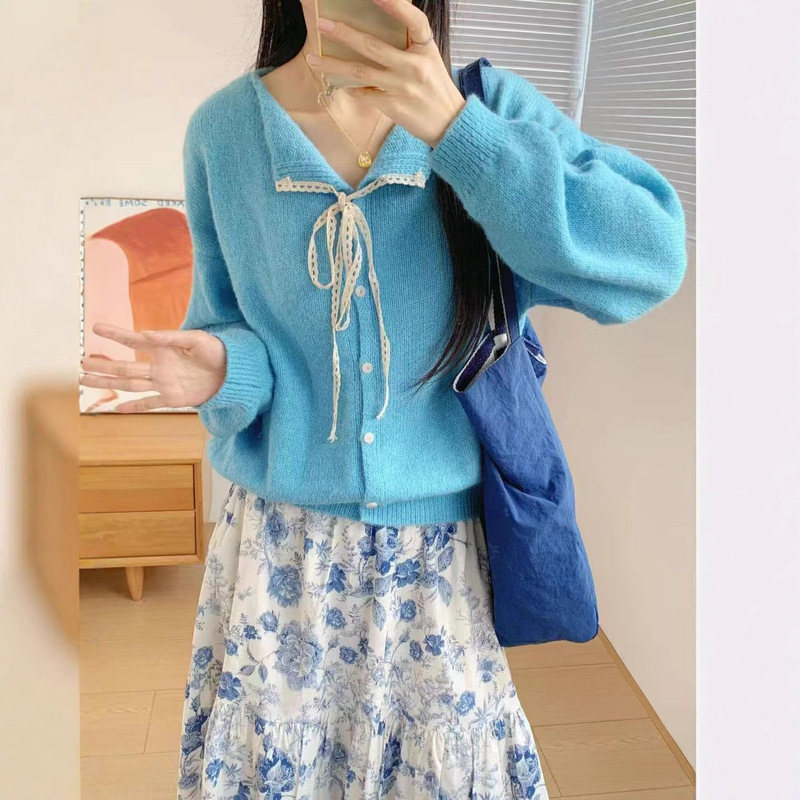 Korean Sweet Sweater Knitwear for Women 2025 New Soft Waxy Early Autum New Rope Single-Breasted Slim Jacket Korean Sweet Sweater Knitwear for Women 2025 New Soft Waxy Early Autum New Rope Single-Breasted Slim Jacket