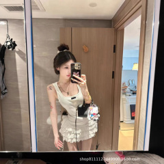 高版本现货版miu家25夏季新款贴布字母甜美少女感白色元气蛋糕裙