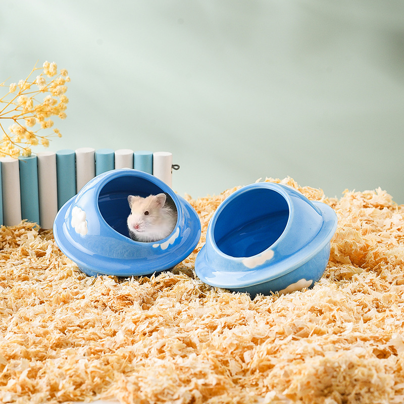 Círculos animados creativos hámster oso cerámica para escapar de la casa dorada ratón dormida refrigeración nido de verano pequeños artículos de mascotas
