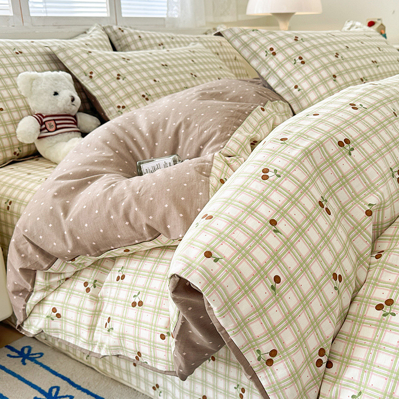 Algodón de cuatro piezas de ropa de cama de algodón 2025, nuevo edredón de flores frescas, sábanas de dormitorio de tres piezas de cuatro estaciones