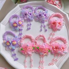 子供のタッセルヘアアクセサリー少女ボールヘアゴムバンド小腸リングプリンセスかわいいメッシュフラワーヘアリング