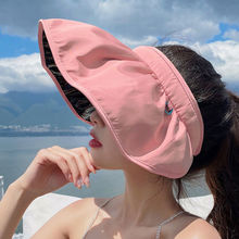 黑膠貝殼帽兩用發箍遮陽帽女防曬紫外線空頂戶外網紅太陽帽子夏天