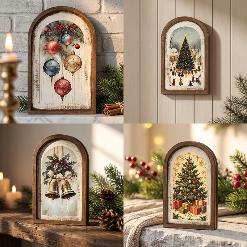 Creative Easter egg Christmas tree dinner party decor, farmhouse-style Christmas decoration, wooden picture frame, atmospheric hanging ornament