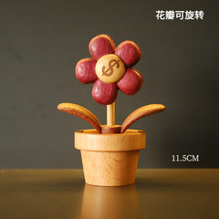 实木雕刻有钱花创意可爱治愈桌面车载摆件朋友闺蜜小礼物卡通礼品