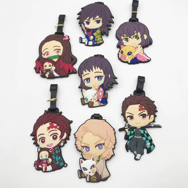 Japanese cartoon soft rubber luggage pendant aircraft check-in card ghost kill blade travel boarding tag accessories luggage tag