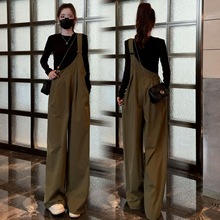 时尚套装女秋季新款修身恤衫设计感工装裤背带阔腿裤两件套