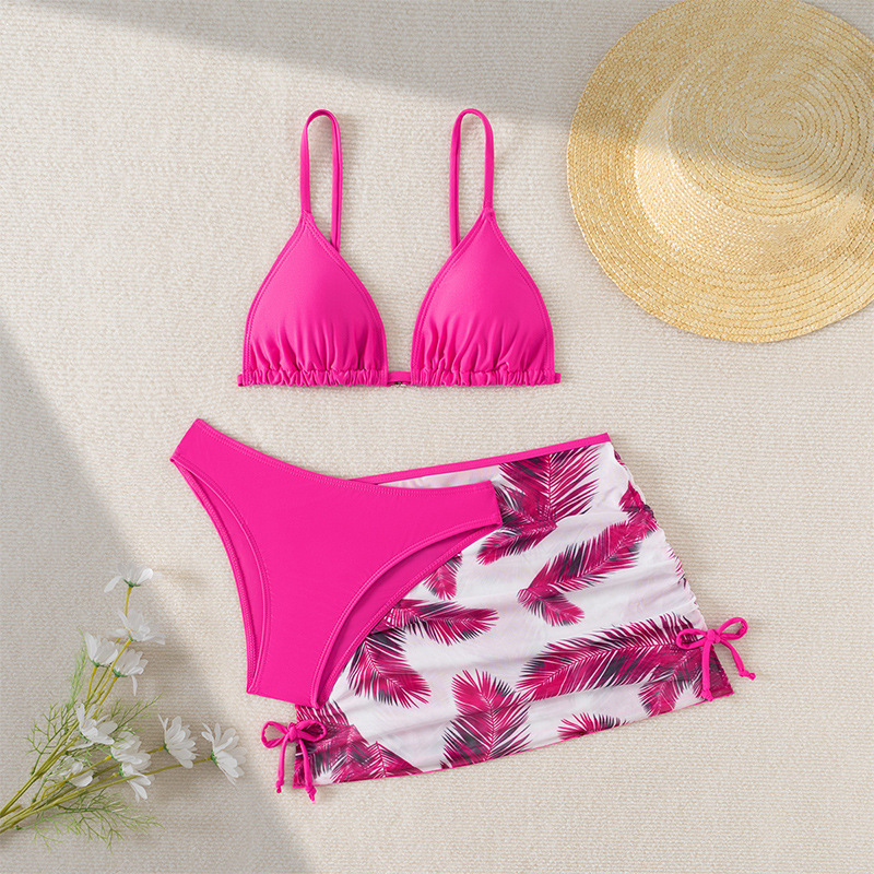 2024 New European and American Summer Three-piece Swimsuit for Children AliExpress Printed Mesh Big Girl Bikini