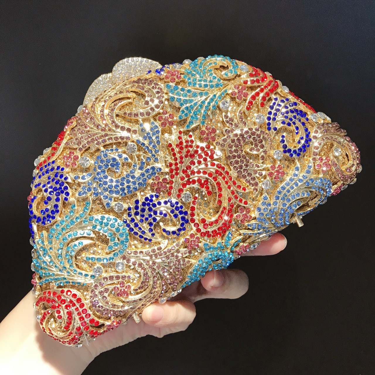 Fan Fuente bolsos de maquillaje estilo europeo y americano bolsos de banquete de diamantes bolsos de cadena bolsos de diamantes coloridos bolsos de mano bolsos de mujer