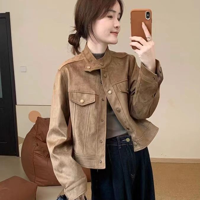 麓皮绒外套女短款秋冬2025新款宽松气质感夹克上衣潮时尚气质|undefined