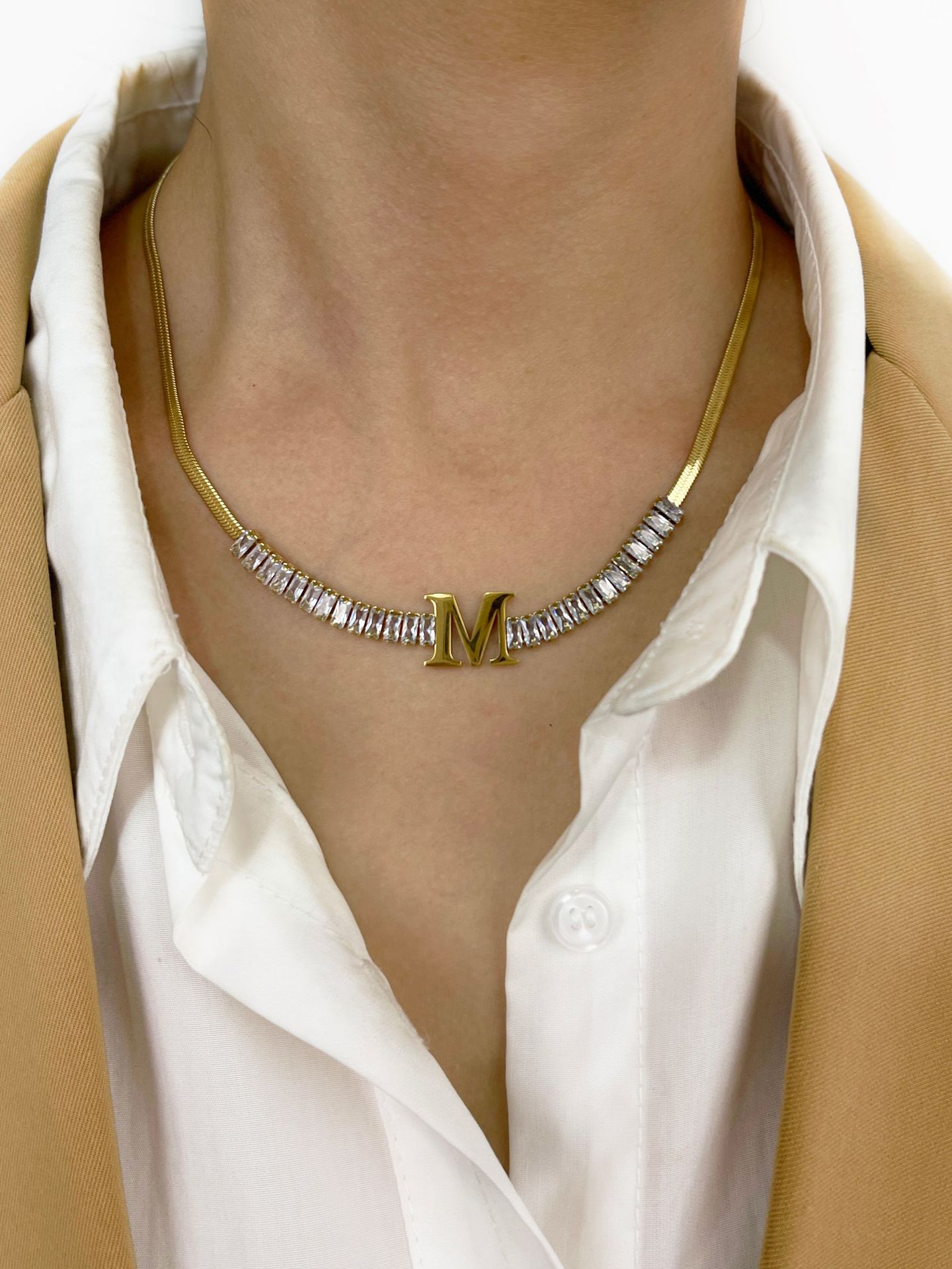 304 Stainless Steel Pendant Material Zircon Inlay Material 304 Stainless Steel 18K Gold Plated Simple Style Plating Letter Zircon Necklace
