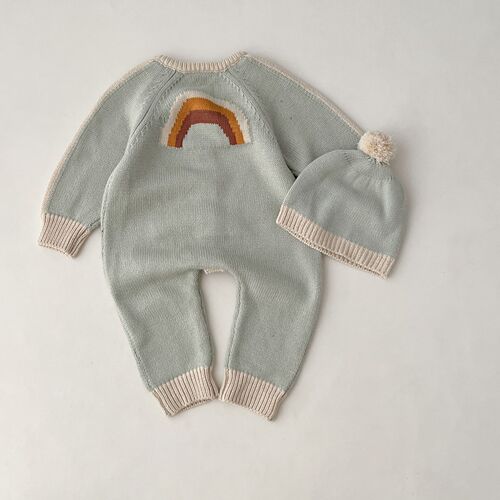 ins Korean version super cute newborn baby romper baby knitted jumpsuit rainbow sweater comes with hat