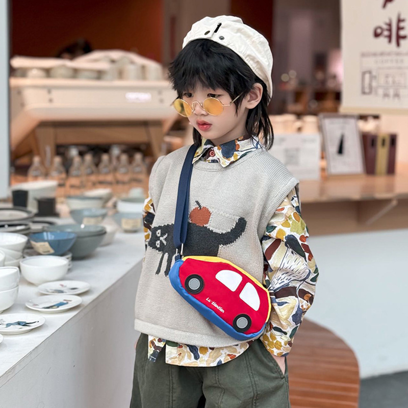 Korean New Cartoon Car Style Boys and Girls Cross-Body Fashion Contrasting Color Mini Lightweight Chest Bag Shoulder Bag