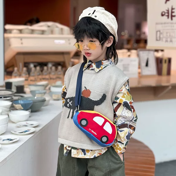 Korean New Cartoon Car Style Boys and Girls Cross-Body Fashion Contrasting Color Mini Lightweight Chest Bag Shoulder Bag