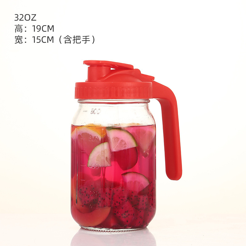 32oz冷萃咖啡壶带刻度64oz梅森罐带过滤把手盖子玻璃瓶玻璃冷水壶|undefined